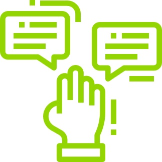 Hand raised with speech bubbles